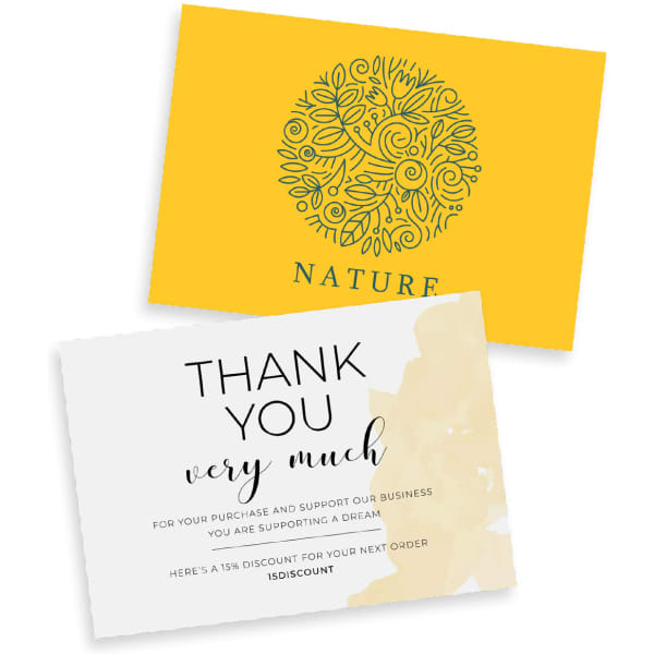 A7 Message Card featuring a yellow card with a nature design and a white card with a floral background and text.