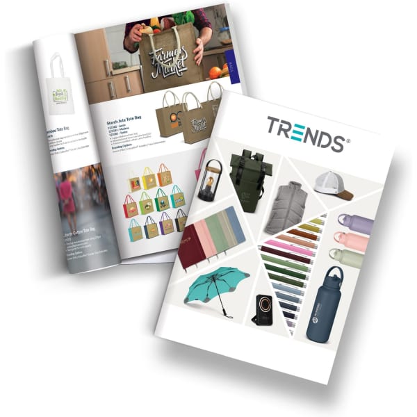 A catalogue featuring various products, including bags, drink bottles, apparel, and accessories, with a mix of colours.