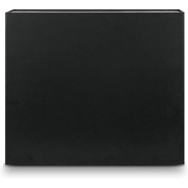 A large gift box with a magnetic lid, featuring a sleek black exterior. It has a simple design and a branding logo.
