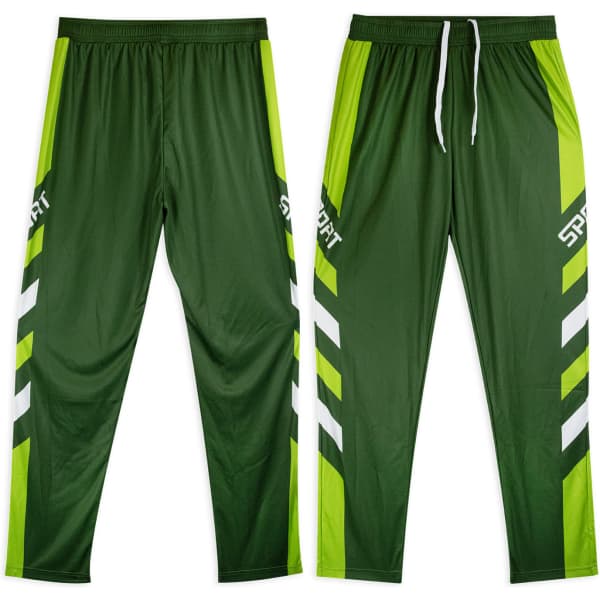 Green active pants featuring a sleek design with white and bright green accents, and a drawstring waist.