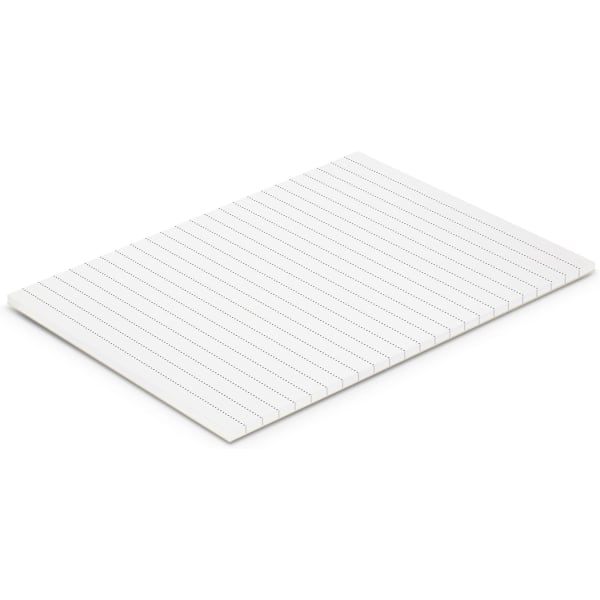 A lined A6 notepad in white with black lines and a simple design, featuring a logo.