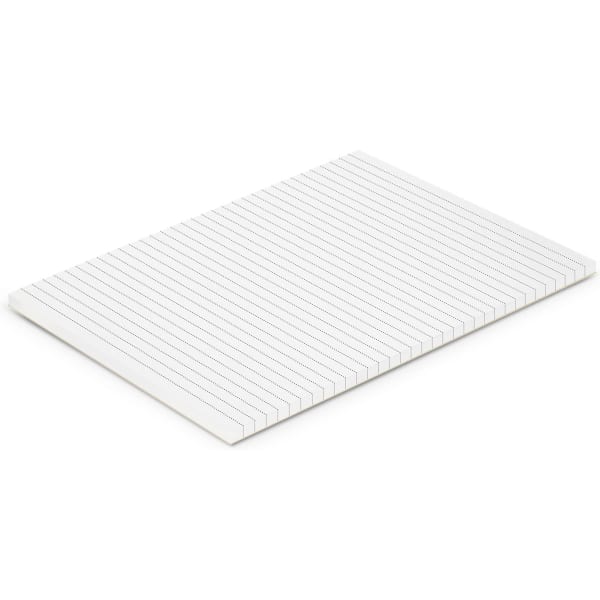 A5 office note pad with lined pages, featuring a white cover and a simple design. It has a logo on the front.