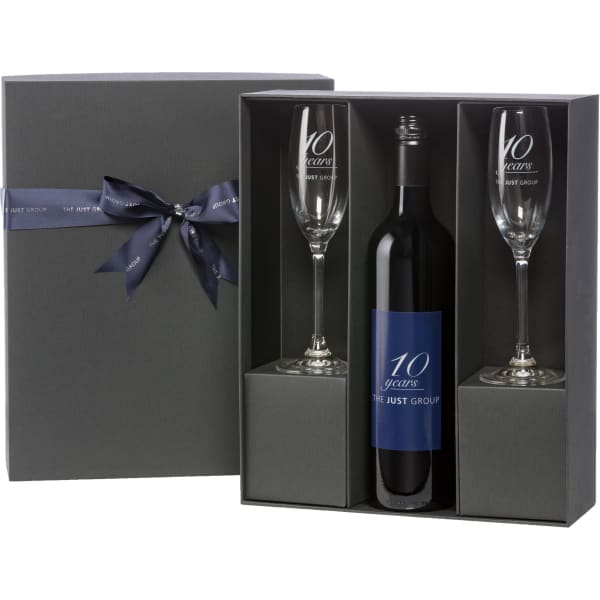 Custom Labelled Wine Inside Premium Black Gift Box With Glasses