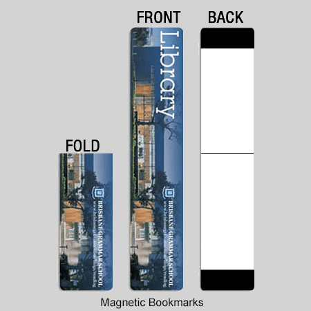 A set of magnetic bookmarks featuring a landscape design, with one side displaying text and the back being blank.