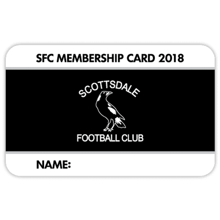 A black plastic membership card featuring a logo and space for a name.