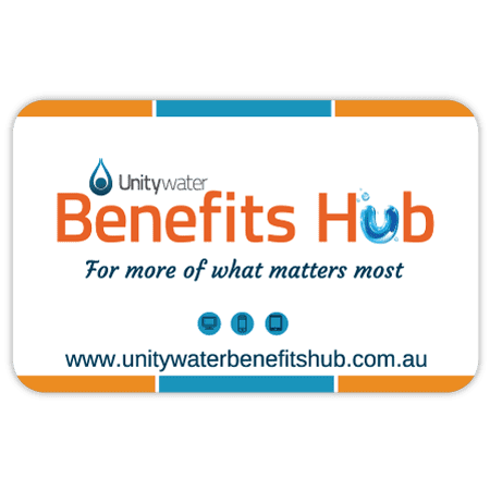 A .75mm plastic card featuring orange and blue with a logo and website details for the Benefits Hub.