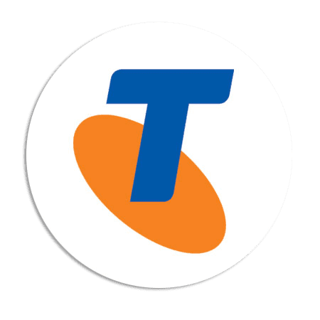 A circular logo featuring a blue letter "T" over an orange oval shape on a white background.
