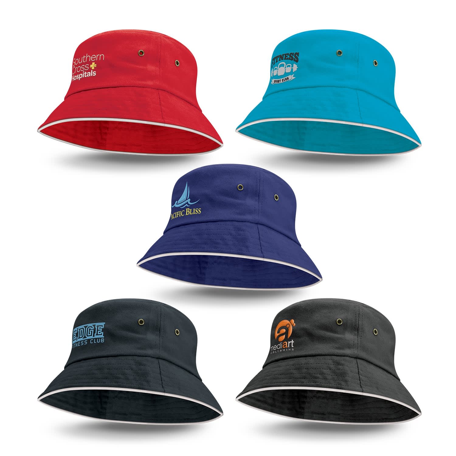 Bondi Bucket Hat - White Sandwich Trim | Branded Bucket Hat | Printed Bucket Hat NZ | Trends Collection | Withers & Co