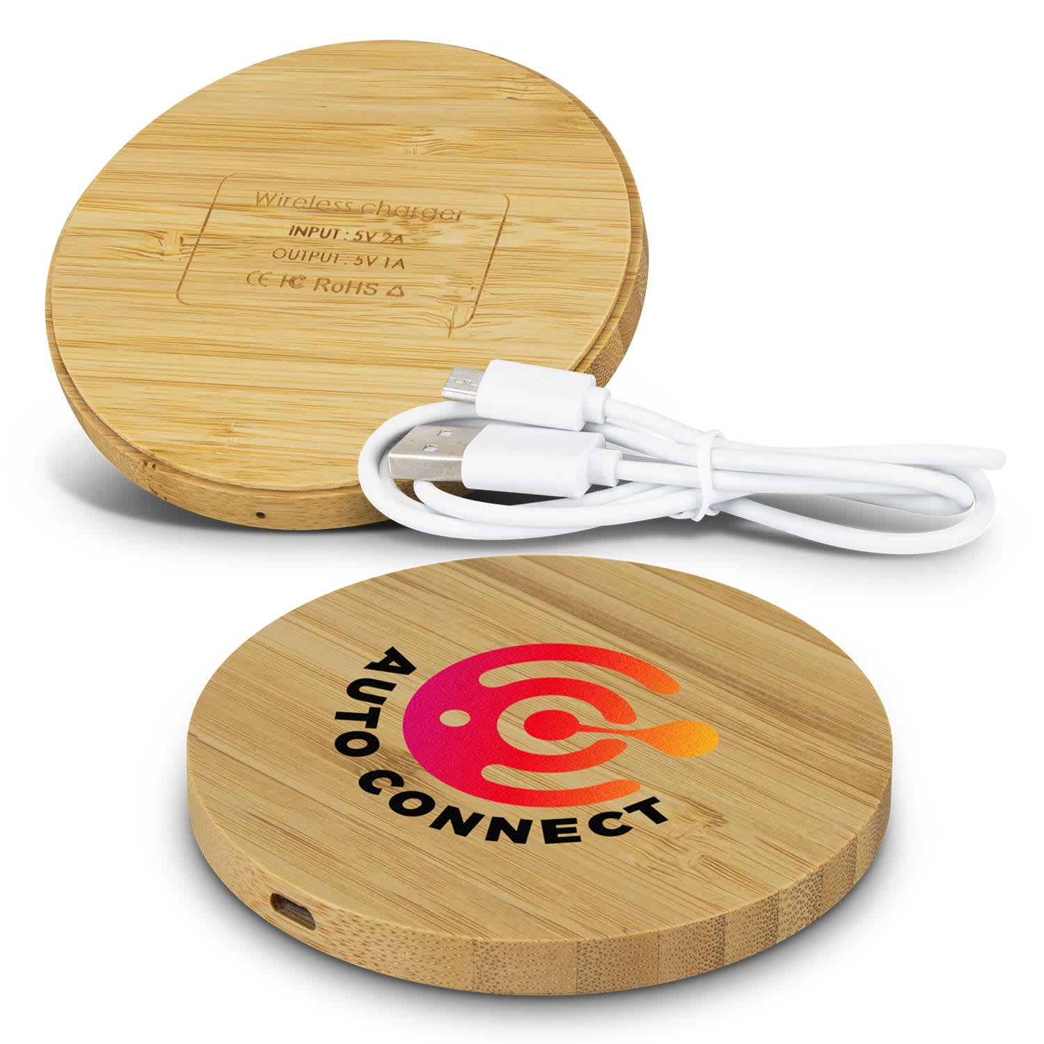 Vita Bamboo Wireless Charger - Round | Custom Portable Charger | Custom Merchandise NZ