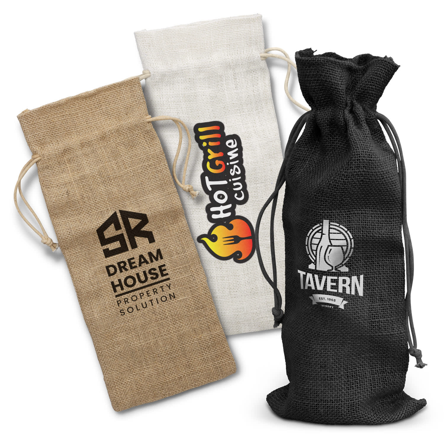 Custom Jute Wine Drawstring Bag | Promotional Products NZ | Branded merchandise NZ | Branded Merch | Personalised Merchandise | Custom Promotional Products | Promotional Merchandise