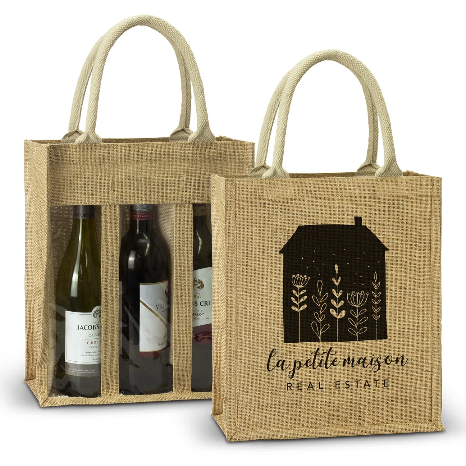 Serena Jute Triple Wine Carrier - Modern Promotions