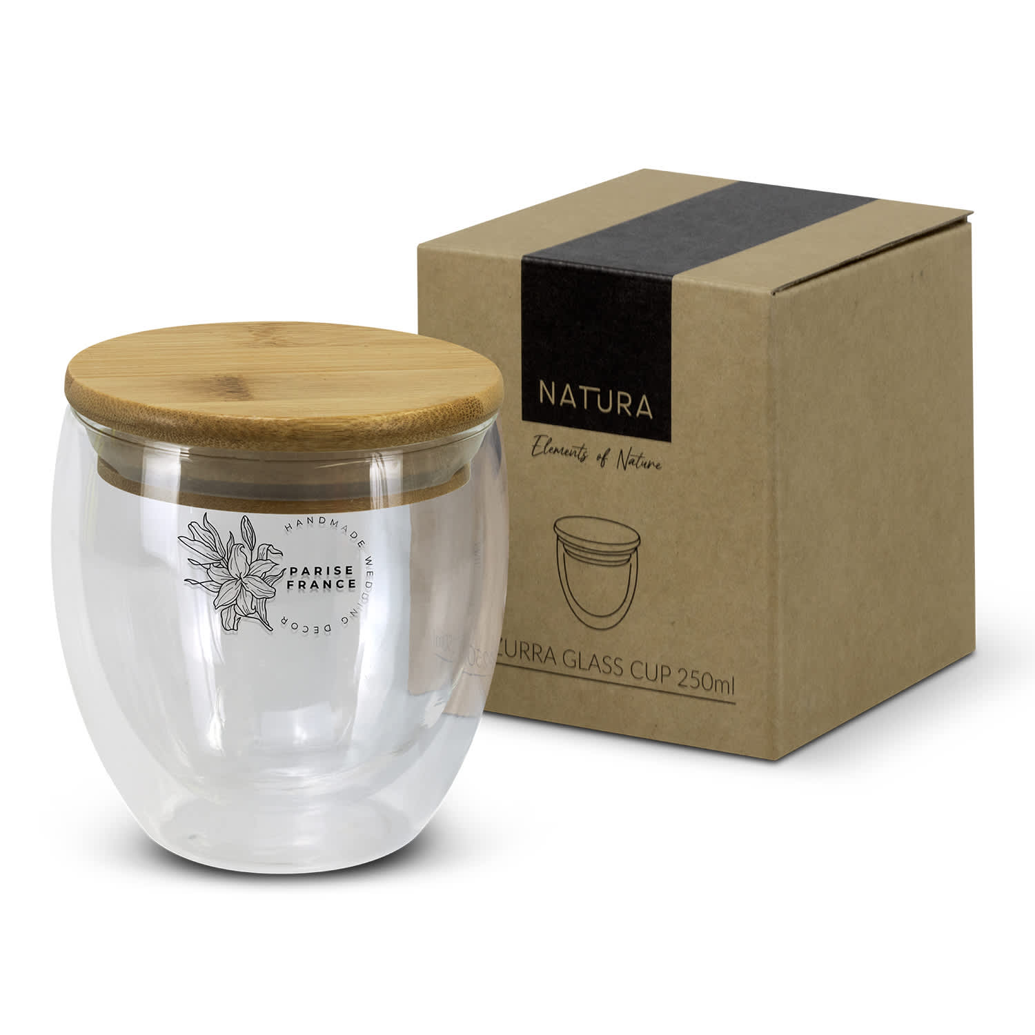 NATURA Azzurra Glass Cup - 250ml | Personalised Cup | Reusable Coffee Cup | Custom Glass Cups | Customised Glass Cups | Personalised Glass Cups | Custom Merchandise | Merchandise | Customised Gifts NZ | Corporate Gifts | Promotional Products NZ | 