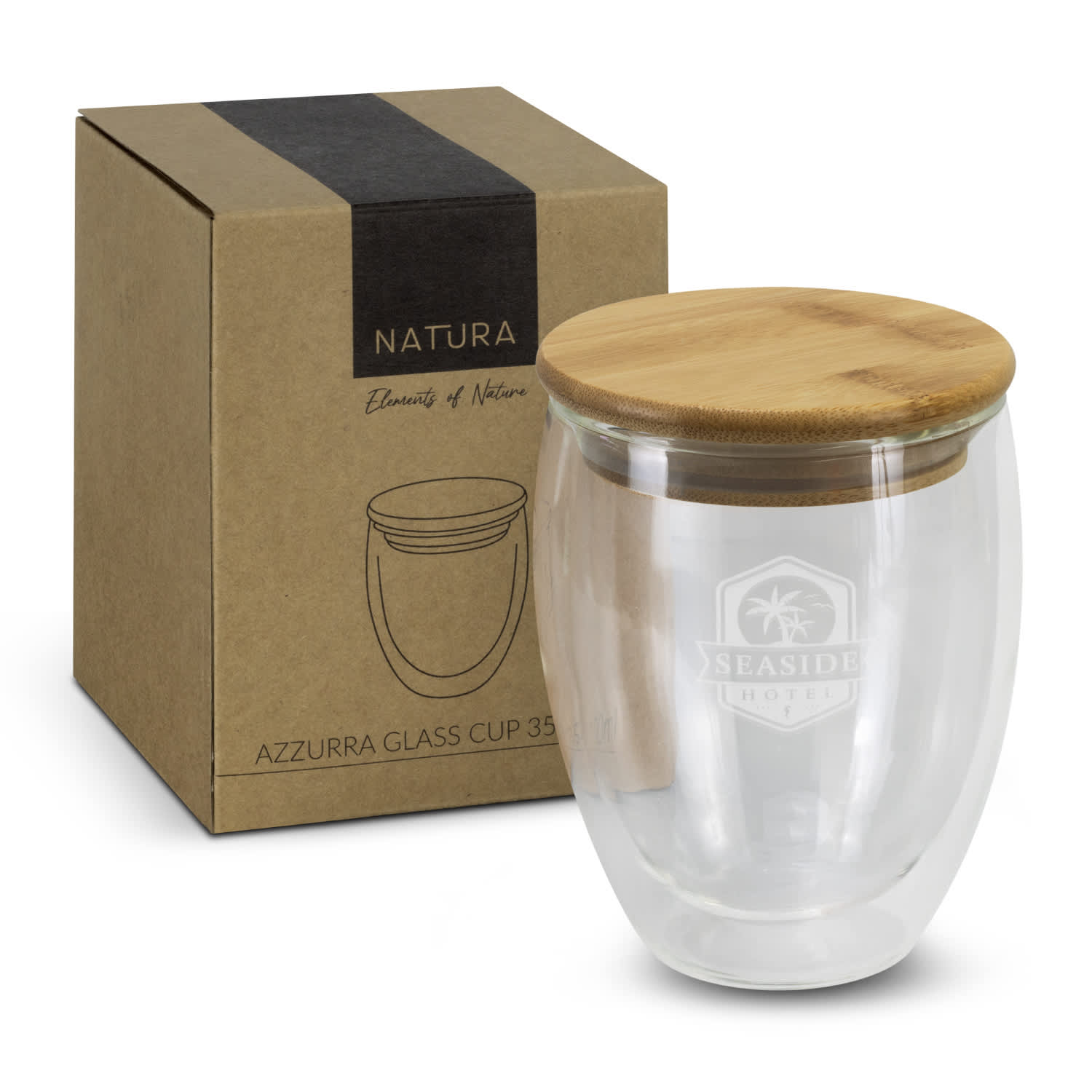 NATURA Azzurra Glass Cup - 350ml | Personalised Cup | Reusable Coffee Cup | Customised Glass Cups | Custom Glass Cups | Personalised Glass Cups | Custom Merchandise | Merchandise | Customised Gifts NZ | Corporate Gifts | Promotional Products NZ | 