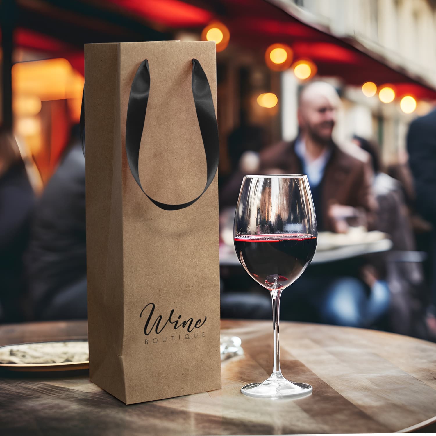 Wine Ribbon Handle Paper Bag - 125054 Image 