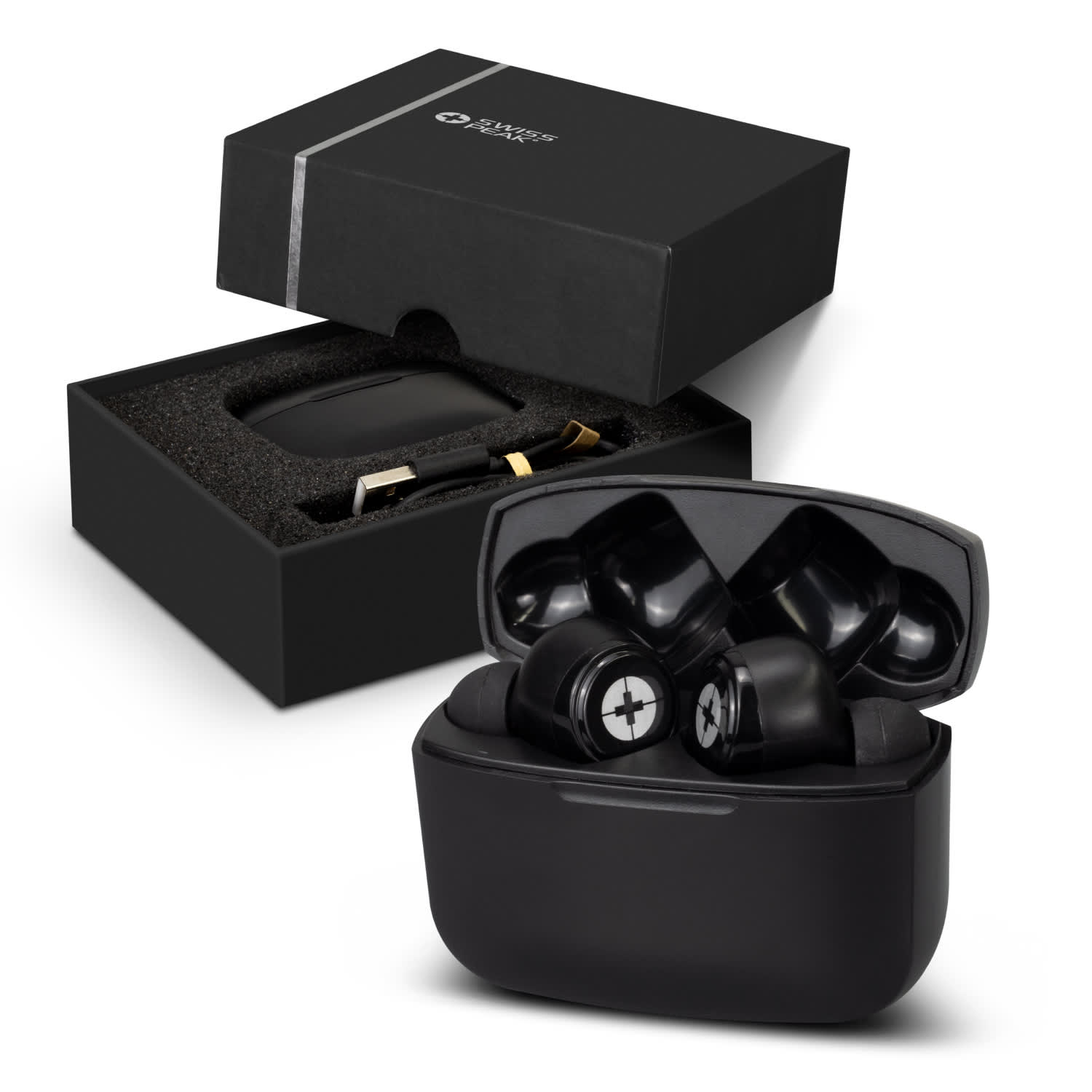 Swiss Peak ANC TWS Earbuds | Custom Earbuds | Customised Earbuds | Personalised Earbuds | Earbuds NZ | Custom Merchandise | Merchandise | Customised Gifts NZ | Corporate Gifts | Promotional Products NZ | Branded merchandise NZ | Branded Merch | 