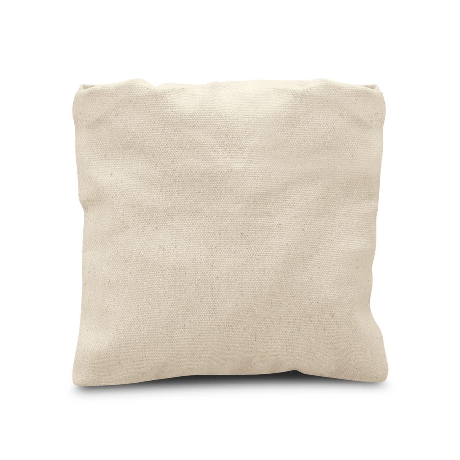 A small, cream-coloured cotton mesh tote bag with a simple design and an attached logo.