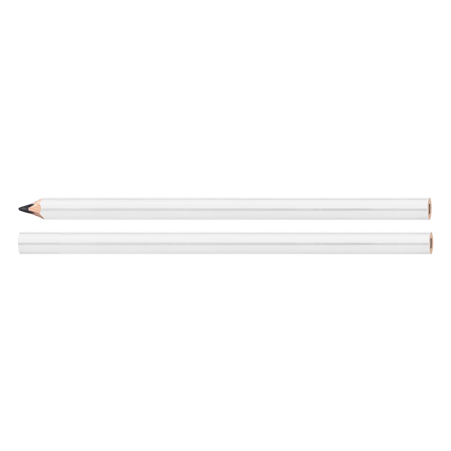 A white Staedtler carpenter's pencil with a sharpened tip, placed alongside an unsharpened pencil.