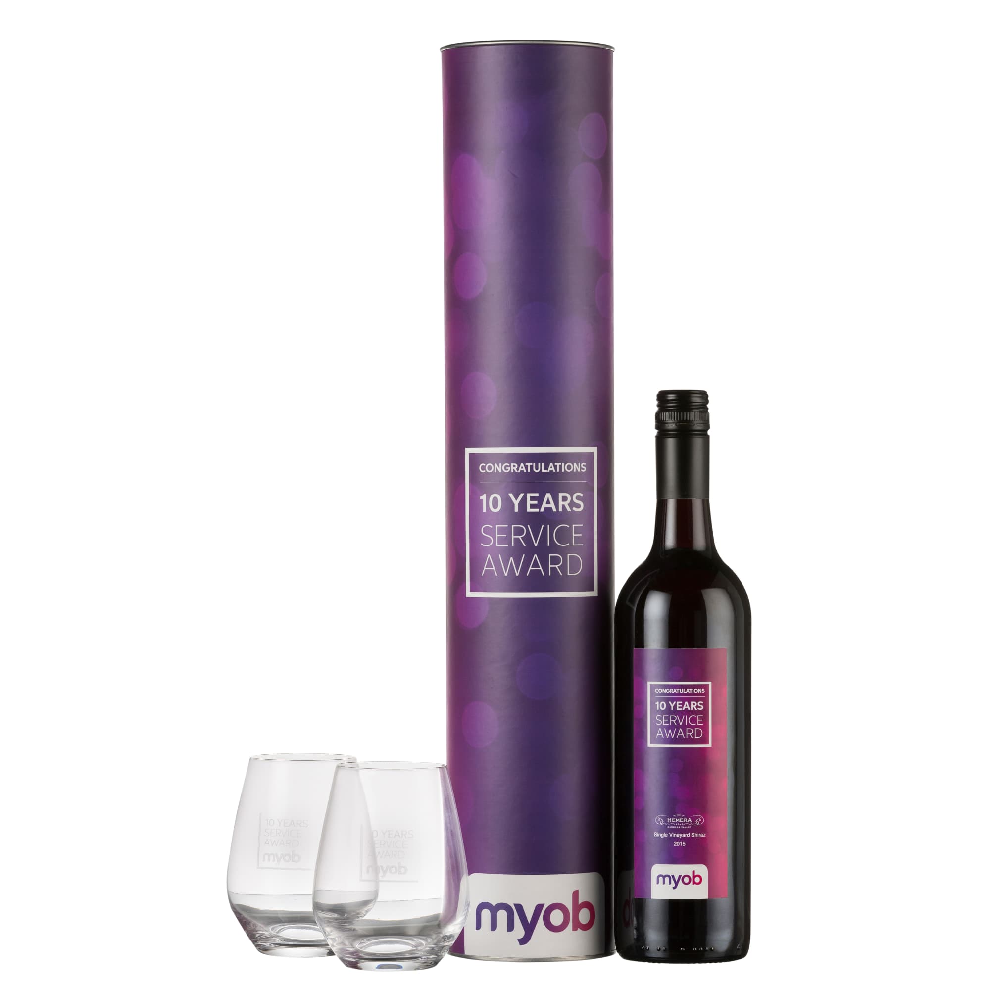 Custom Labelled Wine, Cylinder & Two Stemless Glasses Gift Set