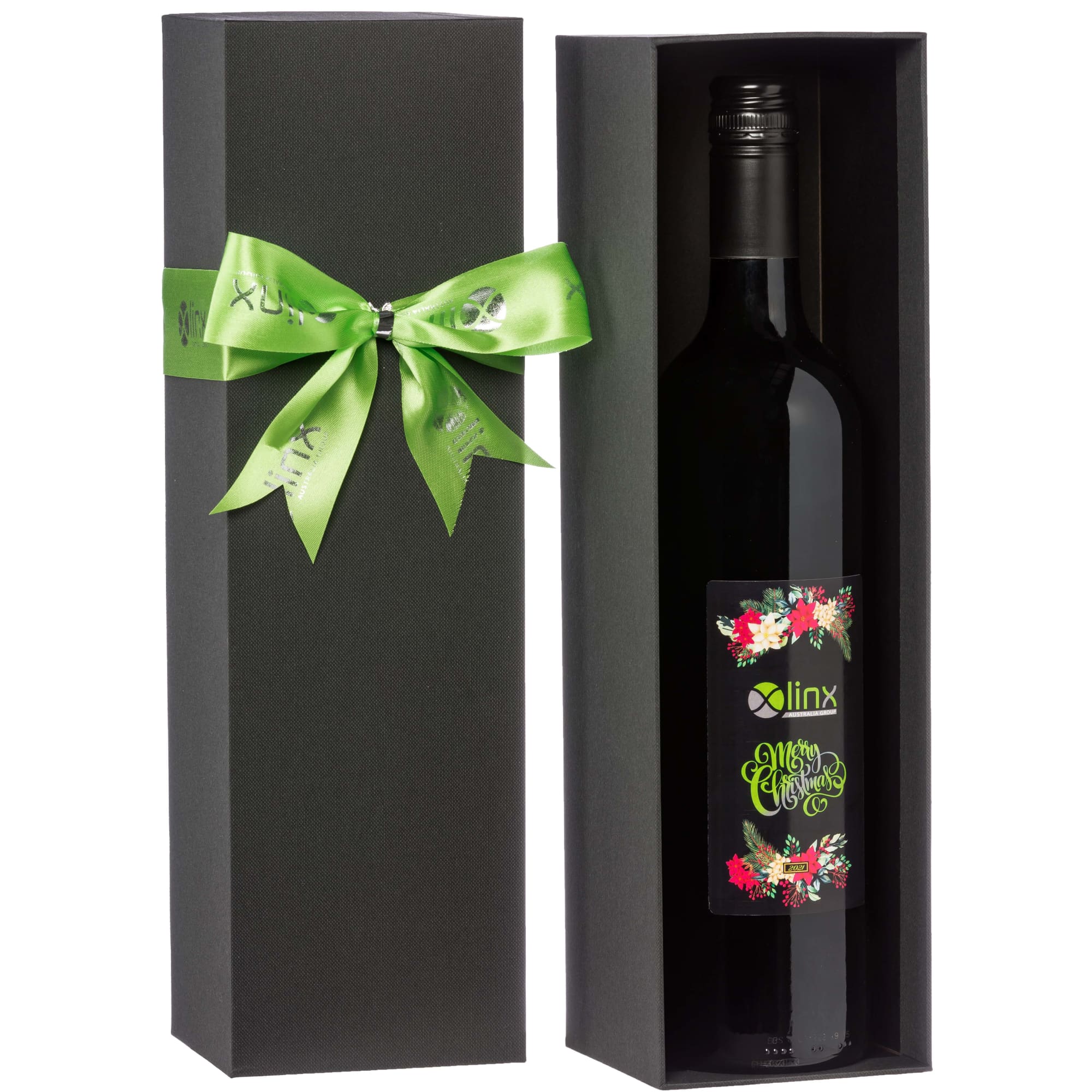 Custom Labelled Wine Inside Single Premium Black Gift Box