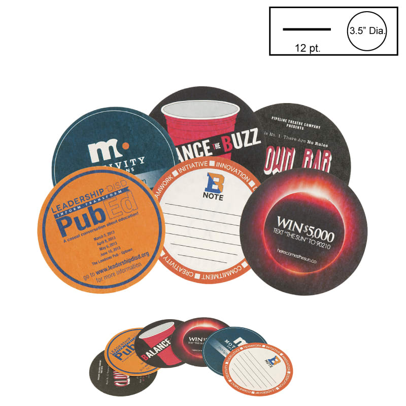 3.5" Circle Light Weight (12 pt) Pulpboard Coaster w/ 4 Color Process Printing (CMYK)