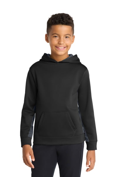 Sport-Tek Youth Sport-Wick CamoHex Fleece Colorblock Hooded Pullover. YST239