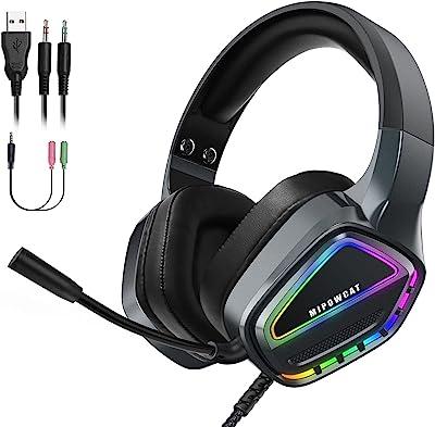 MIPOWCAT R18 - Auriculares para videojogos com cabo, bobina de oscilação RGB dupla para PC, porta USB/3,5 mm, compatível com PC, Xbox, PS4, PS5, Switch - preto
