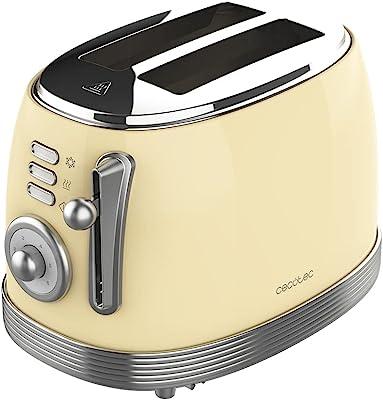 Cecotec Torradeira Toast&Taste 800 Vintage Light Yellow. 850 W, Ranhura Dupla, Extra Largas, de 3,8 CM, 2 Torradas