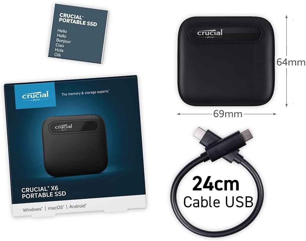 Crucial X6 2TB SSD Portátil - Hasta 800MB/s - PC y Mac - Unidad de Estado Sólido Externa USB 3.2, USB-C - CT2000X6SSD9