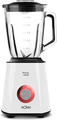 Solac BV5727 Beauty 1300 W, Liquidificadora de copo, jarro de vidro graduado de 1,5 l, lâmina removível de inox com 4 arestas, 2 velocidades, função de pulso, máquina de lavar louça