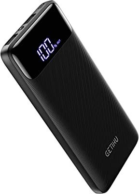 Carregador portátil GETIHU, banco de energia de alta velocidade mais fino com 3 portas USB C de entrada e saída 3ª de 10,000 mAh