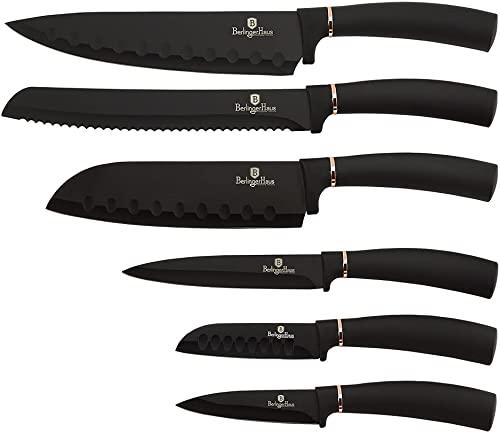 Berlinger Haus Black Rose Conjunto 6 Facas de Cozinha Profissional, Lâmina de aço Inoxidável Revestimento Anti-aderente