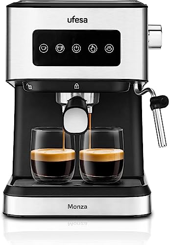 Ufesa Monza Cafeteira Expresso E Capuz, De 20 Bares, Painel De Toque Digital, Vaporizador Orientável, Café Moído Ou Monoodose Ese, Depósito De 1,5 L, Função Quente Canecas, 1050 W
