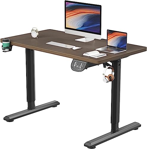 Dripex Mesa Elétrica Elevável 110 * 60 * 71-117 cm, Standing Desk Secretária Ajustável Em Altura Com Painel, Função De Memória E Anticolisão, Apenas Motor, Noz