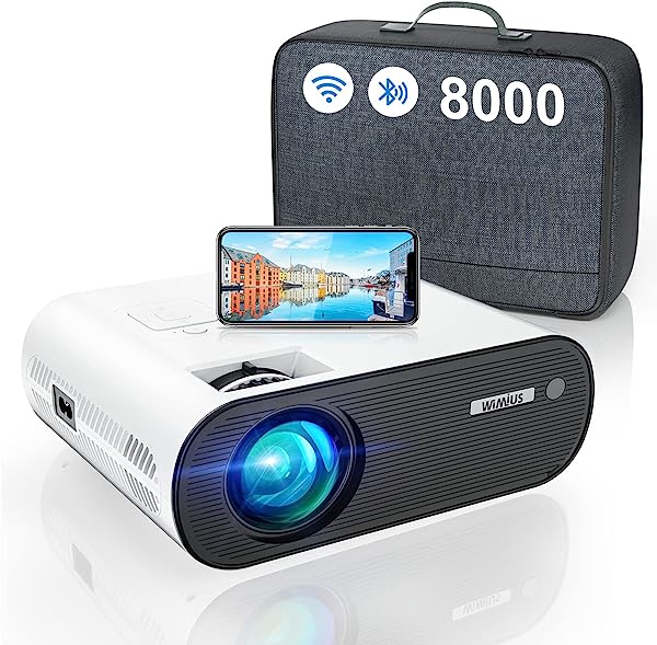Projetor WiFi Bluetooth, 7000 Lúmenes WiMiUS Projetor Portátil WiFi Bluetooth Full HD suporte 1080P mini Pprojetor WiFi Projetor LED Cinema em Casa Função Zoom para Smartphone