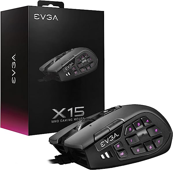 EVGA X15 MMO Raro Gaming, 8k, Wired, Black, Personalizável, 16.000 DPI, 5 Perfis, 20 Botões, Ergonómico 904-W1-15BK-K3