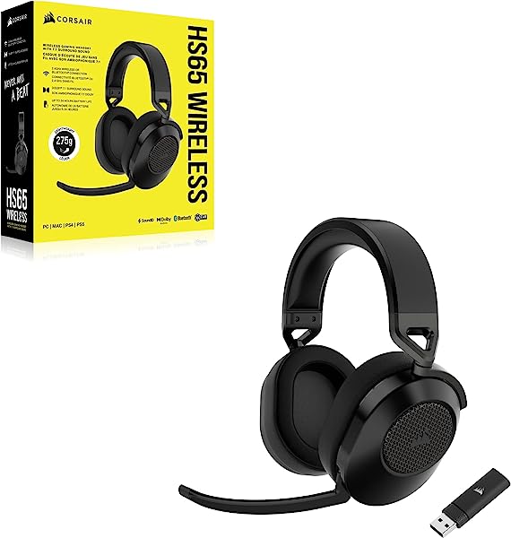 Corsair HS65 Wireless Auriculares para Jogos, sem Fios ou Bluetooth de 2,4 GHz e Baixa Atenção, som Envolvente Dolby® áudio 7.1, Leves, Microfone Omnidirecional