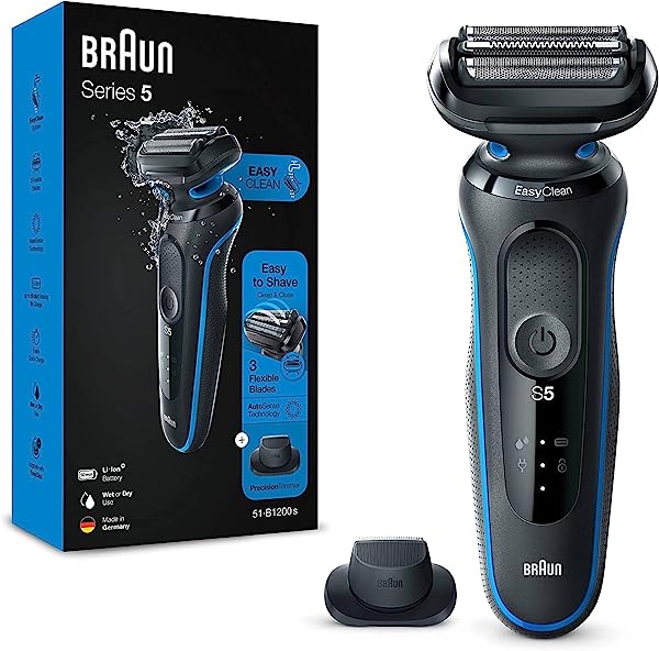 Braun Série 5 Máquina De Barbear Elétrica Para Homem, Máquina De Barbear Com Aparador De Precisão Easyclick, Easyclean, Uso Seco e Molhado, Recarregável