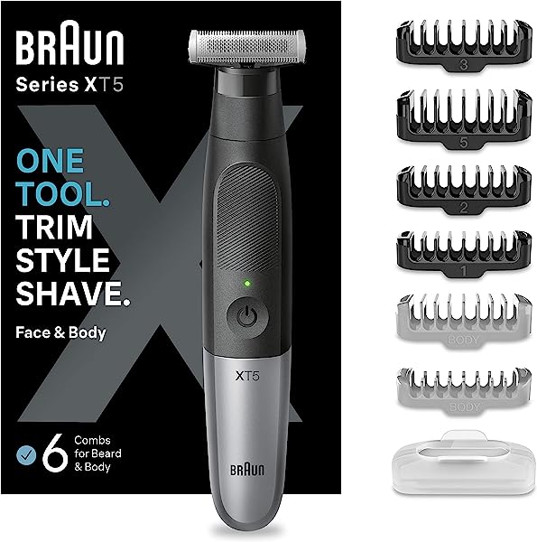 Braun Série X, Aparador de Barba e Máquina de Barbear para Homem, Rosto e Corpo, Pente Bidirecional, Cabeça Flexível, Resistente à água, XT5200