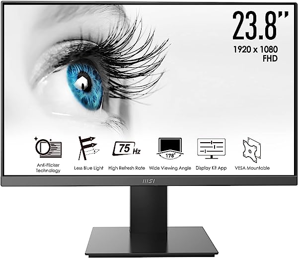 MSI PRO MP241X Monitor Profissional FHD, Ecrã de 23,8" (60 cm), VA, Antirreflexo, Resolução de 1920 x 1080, 16:09, 4 ms, 75 Hz, VESA 75 x 75, cor Preta