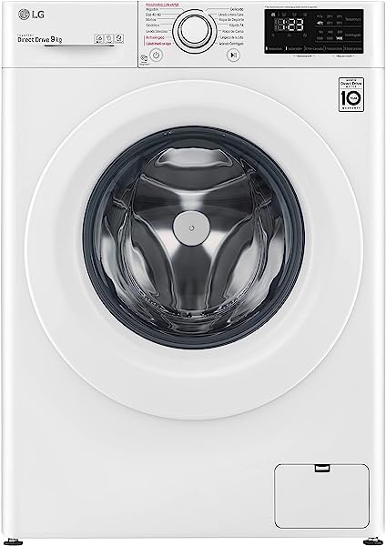 LG F4WV309S3WA Máquina de Lavar 9 kg, Carregamento Frontal, 1400 RPM, Máquina de Lavar LG com Inteligência Artificial AI Direct Drive, com Vapor, Máquina de Lavar LG Série 300