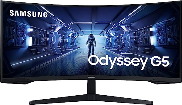 SAMSUNG LC34G55TWWPXEN Monitor de Jogos Odyssey G5 de 34" (3440 x 1440, curvo, taxa de atualização de 165Hz, Tempo de Resposta 1 ms, Ultra WQHD, AMD Freesync Premium, HDR)