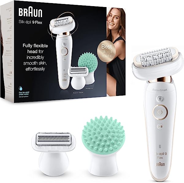 Braun Silk-épil 9 Flex, Depiladora Elétrica Mulher Com Cabeça Flexível E Tecnologia Sensosmart, Cabo Antiderrapante, Sem Fio, 9020, Branco/dourado