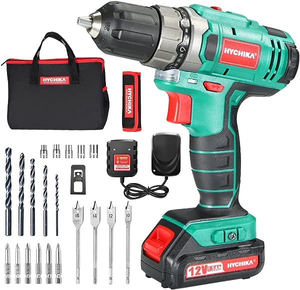 HYCHIKA Berbequim aparafusador 12 V com 2 Baterias, 21 Ajuste de par, Chave de Fenda Elétrica com 23 Acessórios