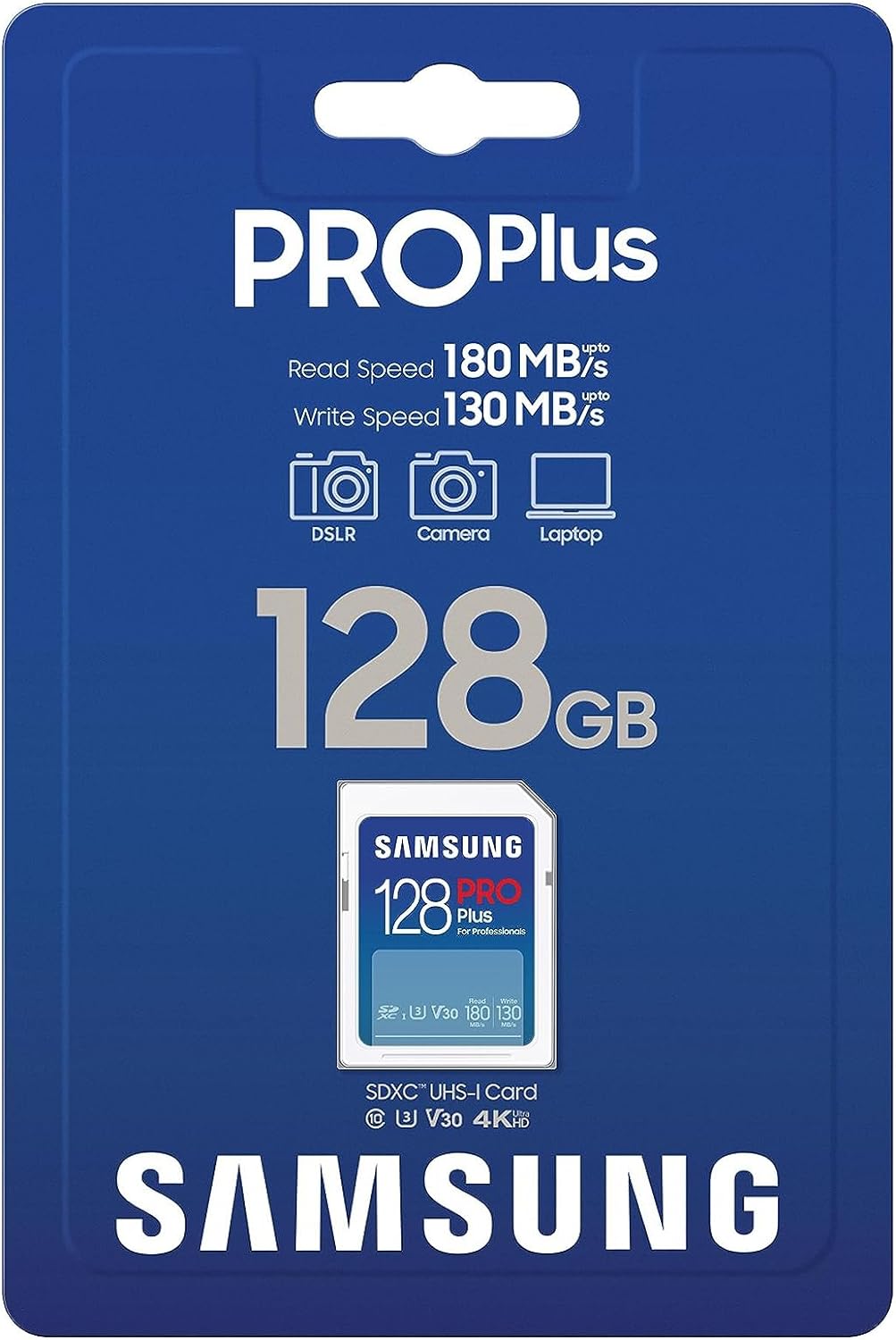 Samsung PRO Plus Cartão de Memória SD, 128 GB, 180 e 130 MB/s, Full HD & 4K UHD, UHS-I, U3, V30, A2, Compatível com Smartphone Android, Tablet, GoPro e Drone DJI (MB-SD128S/UE)