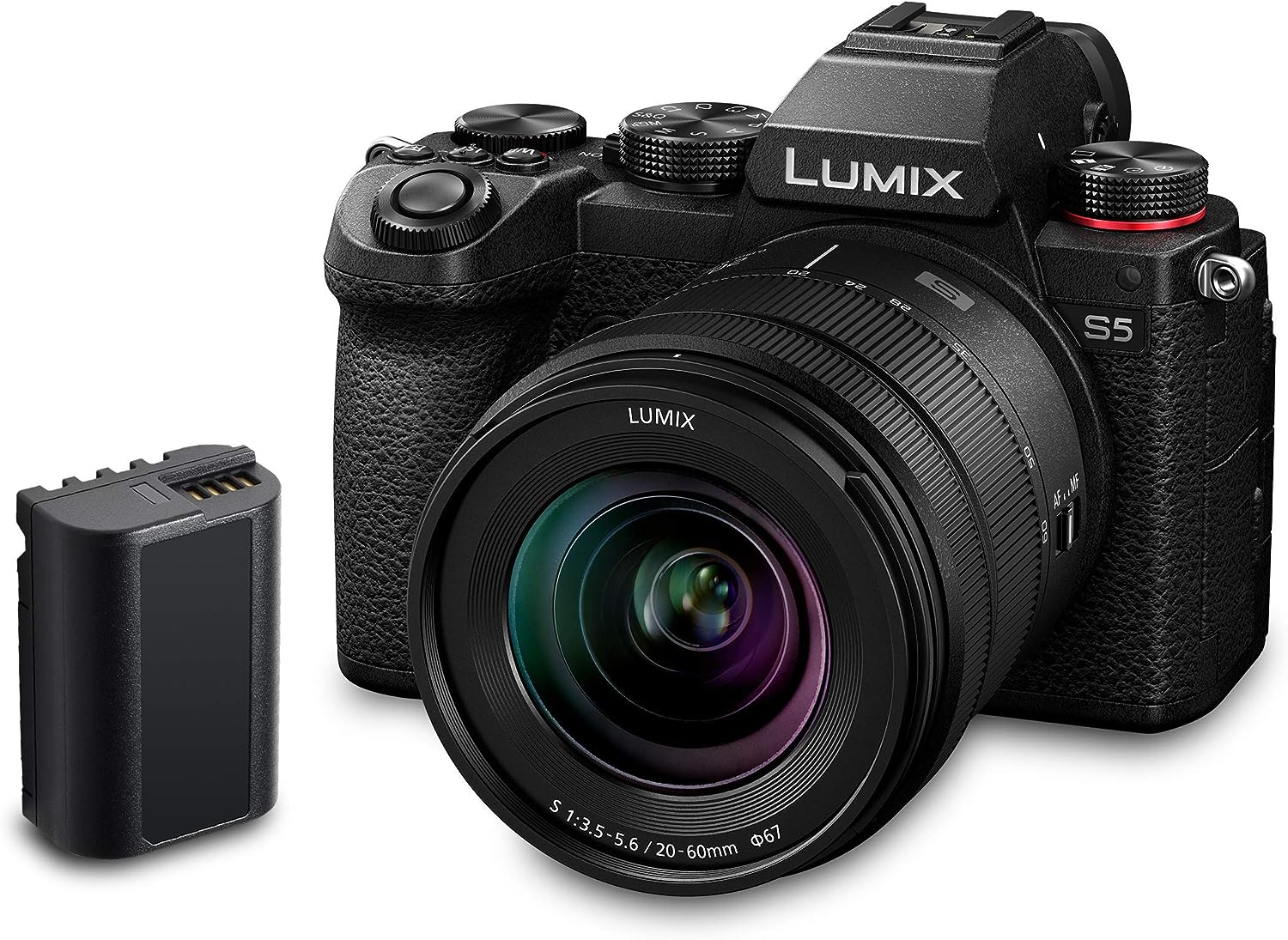Panasonic LUMIX DC-S5AM Câmara Móvel de 24 MP (Estabilizador ótico de 5 eixos, visor OLED, RAW, Wi-Fi, 4K), Alvo Lumix de 20 a 60 mm e Bateria Lumix BLK22