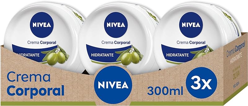 Nivea Creme Corporal Azeite de Oliva Em Embalagem de 3 (3 X 300 Ml), Creme Hidratante Corporal com Ingredientes Naturais, Creme Para os Cuidados da Pele Seca