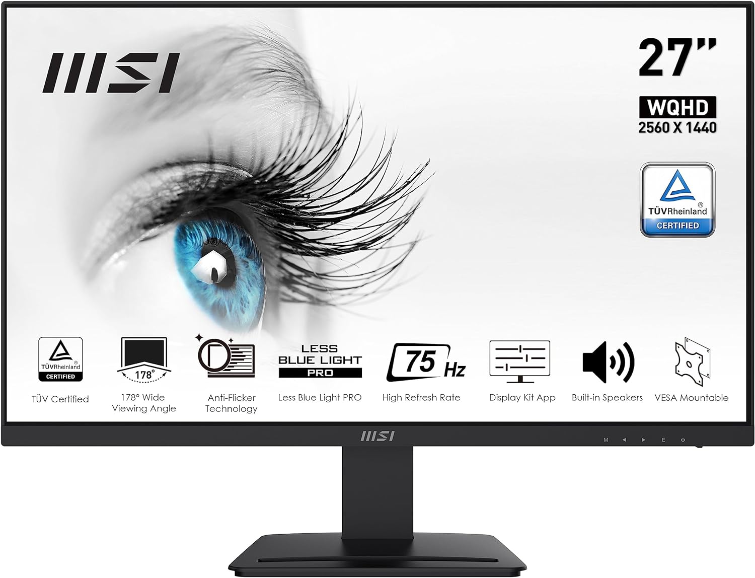MSI PRO MP273QV Monitor de 27" (69 cm), Frame-less, VA, Antirreflexo, 2560x1440 (WQHD), Flat, 16:9, 4 ms
