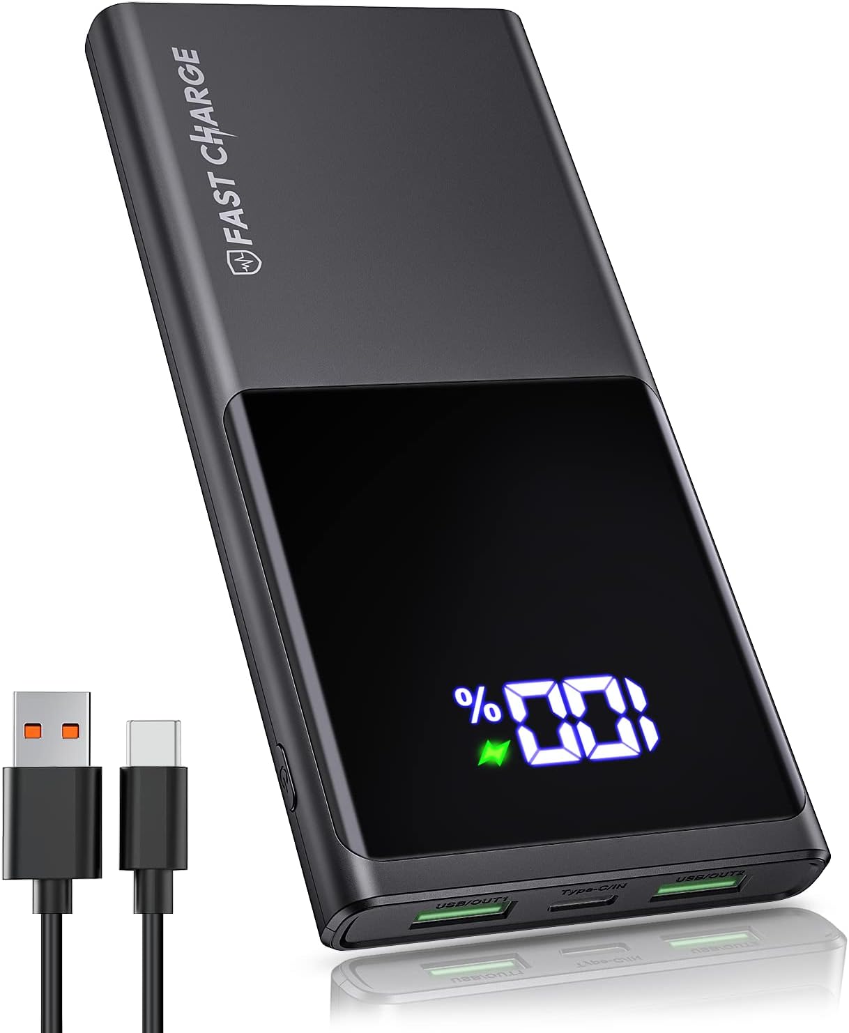 Bessline Power Bank 10500 mAh, Slimmest bateria externa com 3 saídas e 2 entradas, 3A USB-C (In & Output), carregador portátil com ecrã LED