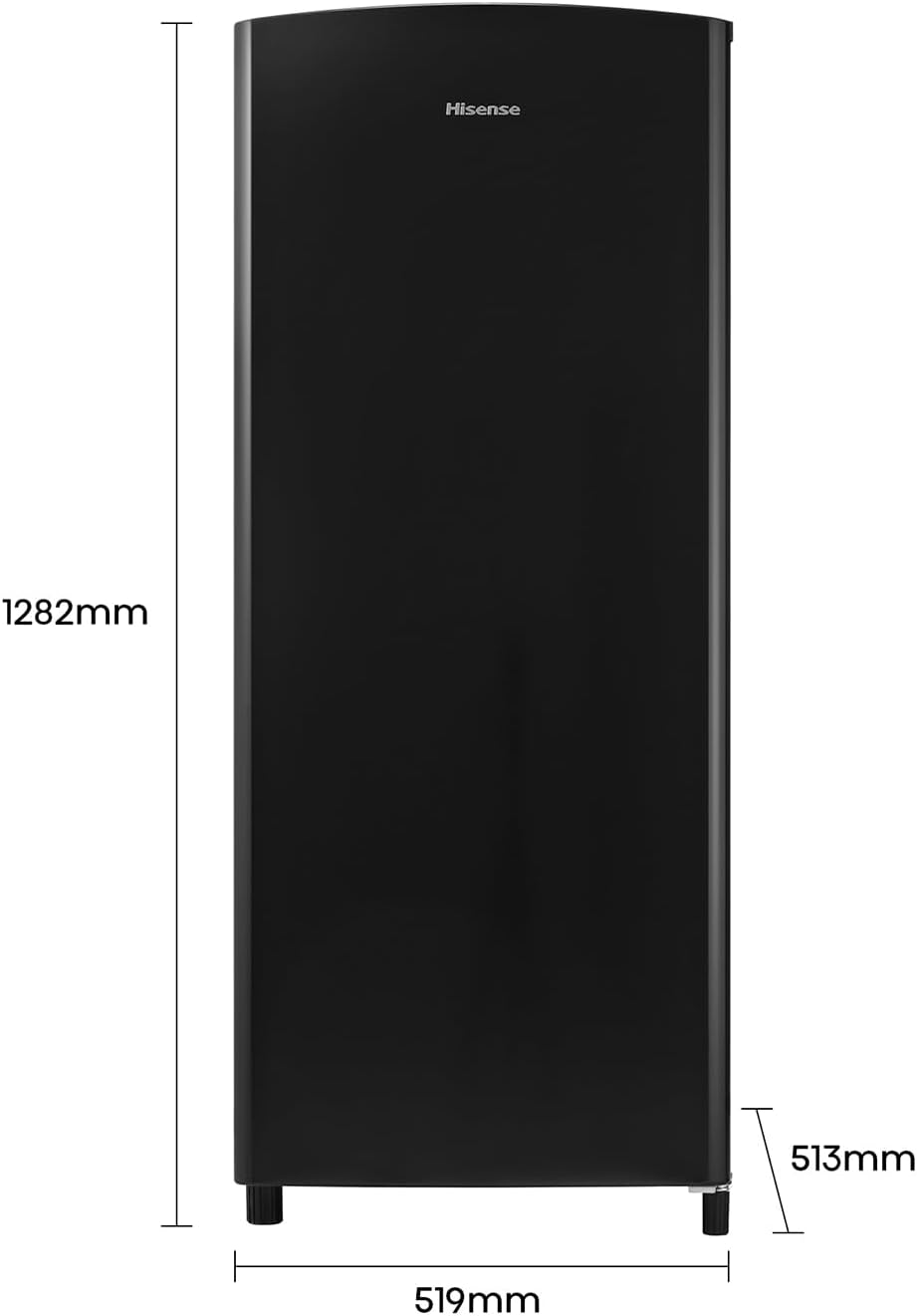 Hisense RR220D4ABF Frigorífico uma Porta, Garrafa Cromada, Prateleiras XXL, Capacidade Líquida de 164 l, 128cm de Altura, Silencioso 40 dBA