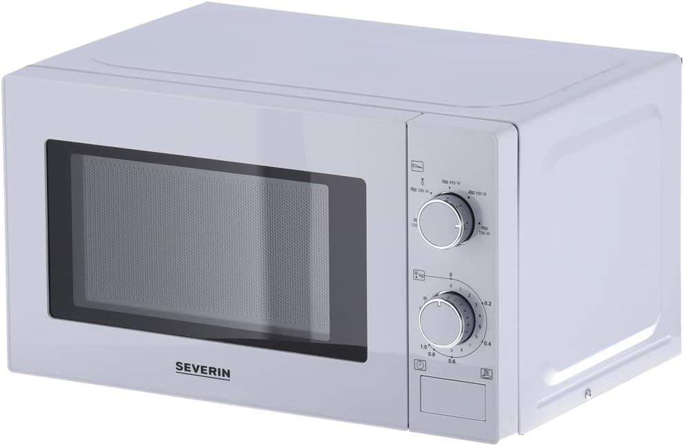 Severin Microondas Individual, Micro-ondas Analógico para Descongelar e Aquecer, Micro-ondas Manual Que Distribui o Calor Uniformemente, Branco/Cromado, mw 7770